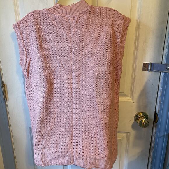 VTG PatrizioAnna Italy Made Cardigan Sweater Vest Knit Granny Cottagecore L Pink - Picture 7 of 8